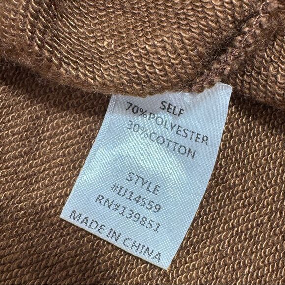 Oddy Distressed Jersey Knit Shacket Cropped Brown Medium Large - Picture 11 of 13